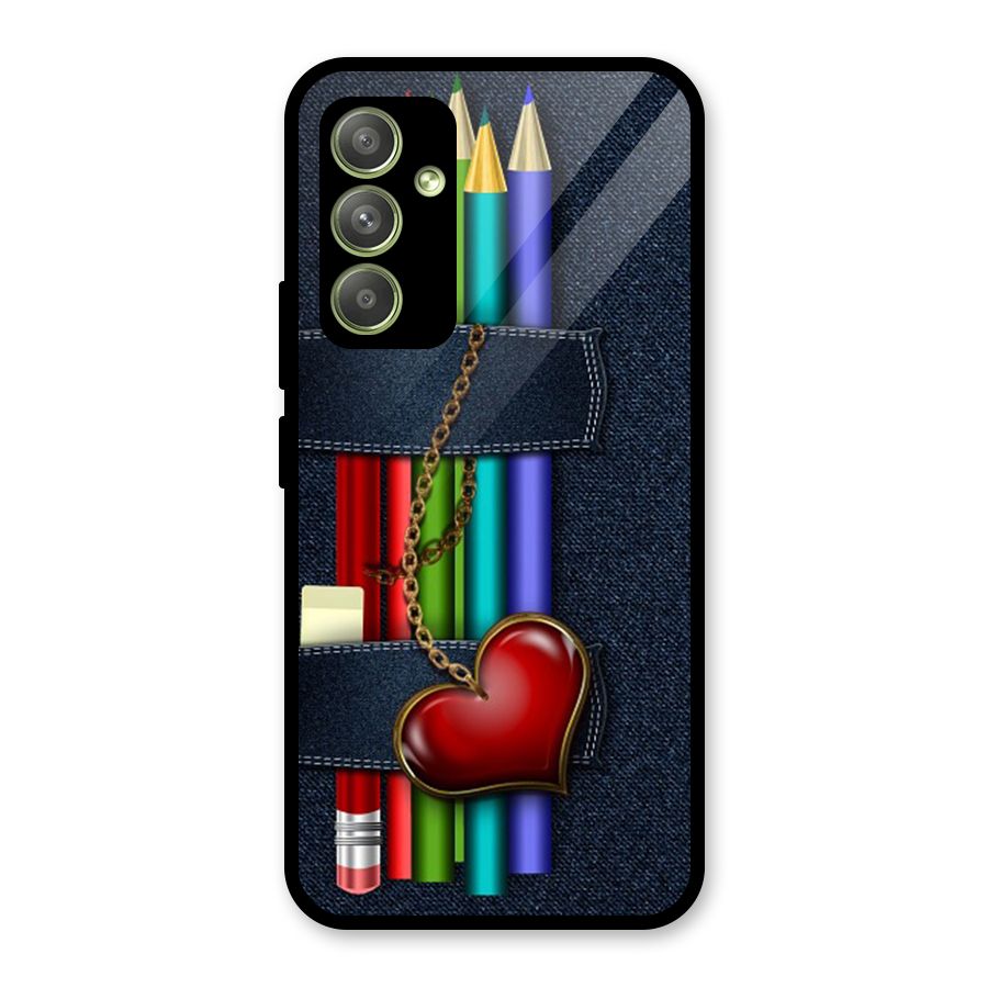 Denim Colorful Pencils Glass Back Case for Galaxy A54