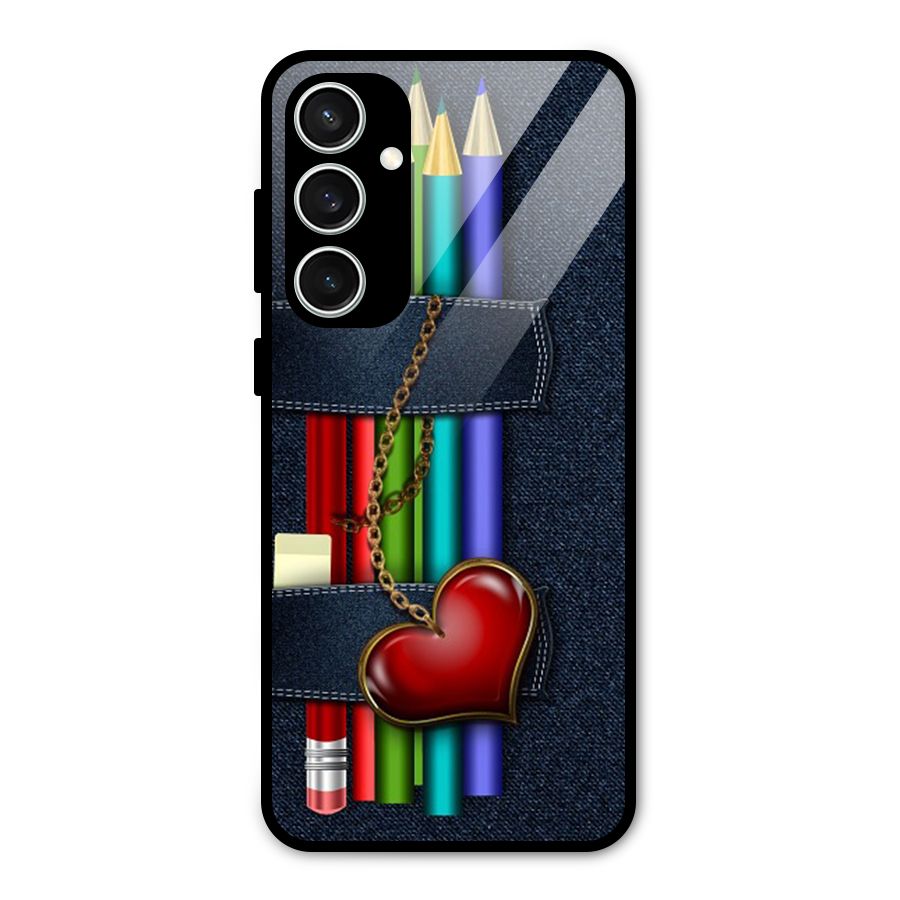 Denim Colorful Pencils Glass Back Case for Galaxy S23 FE