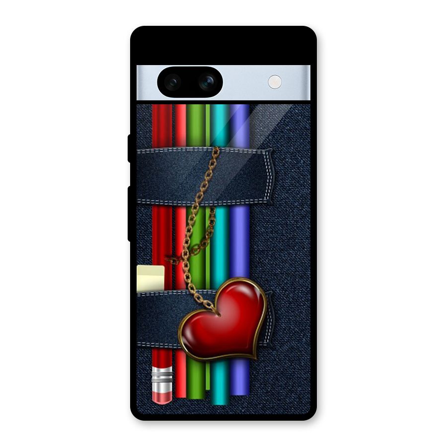 Denim Colorful Pencils Glass Back Case for Google Pixel 7a