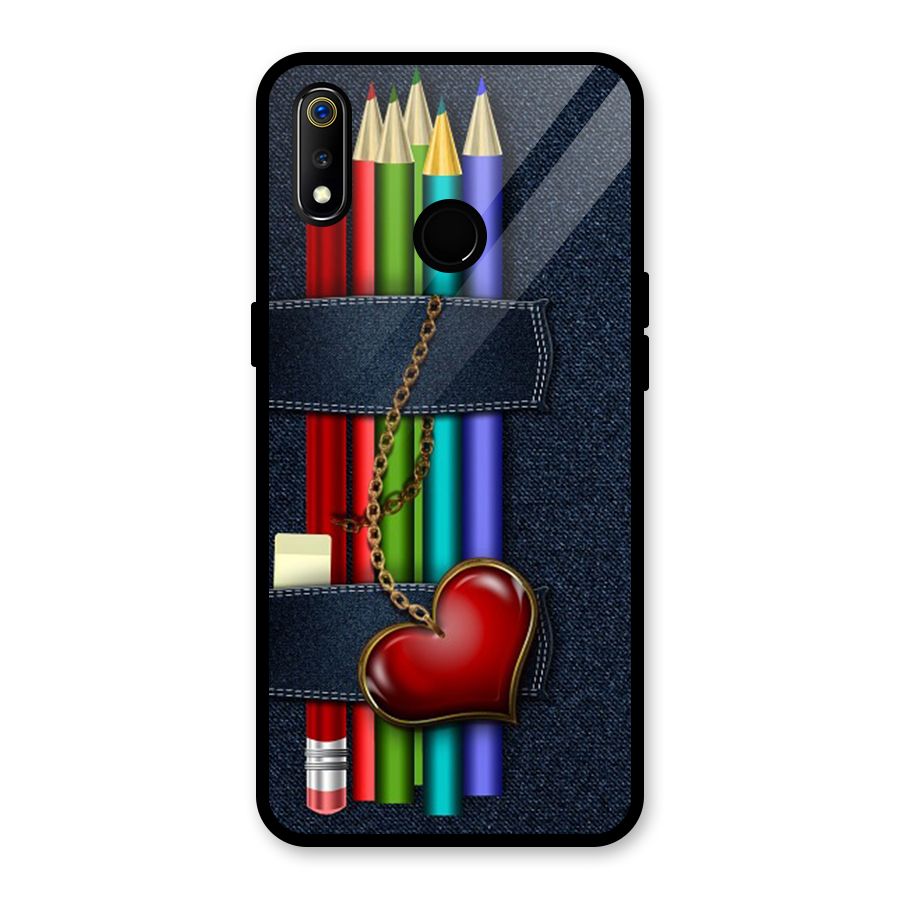 Denim Colorful Pencils Glass Back Case for Realme 3