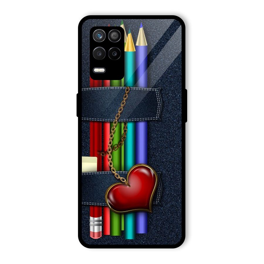 Denim Colorful Pencils Glass Back Case for Realme 8s 5G