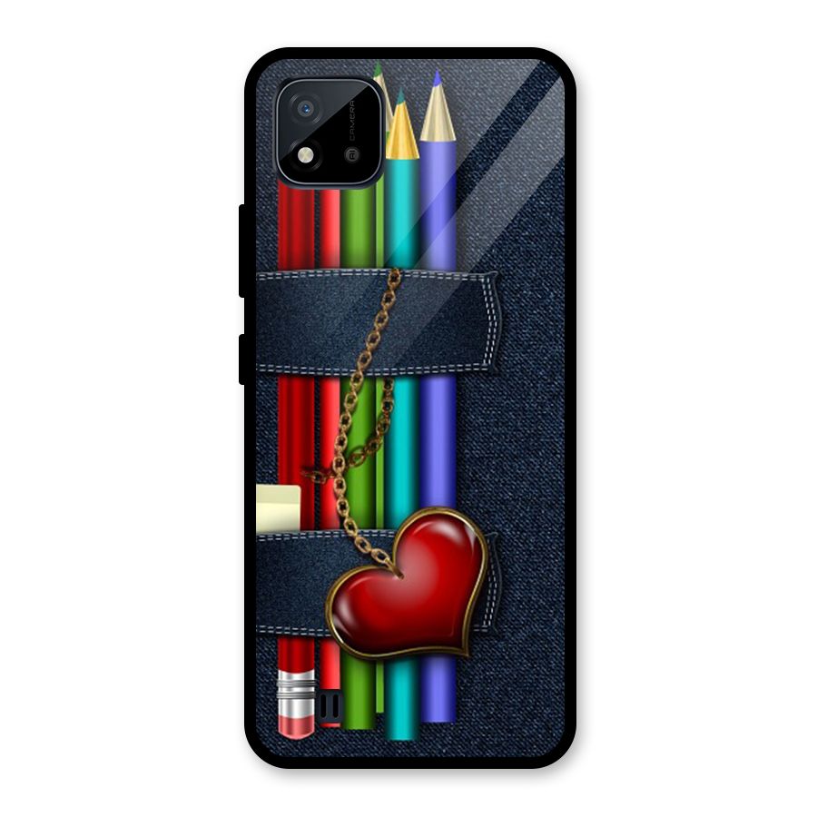 Denim Colorful Pencils Glass Back Case for Realme C11 2021