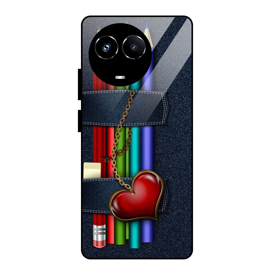 Denim Colorful Pencils Glass Back Case for Realme Narzo 60X