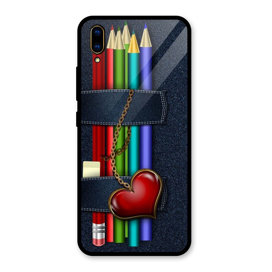 Denim Colorful Pencils Glass Back Case for Vivo V11 Pro