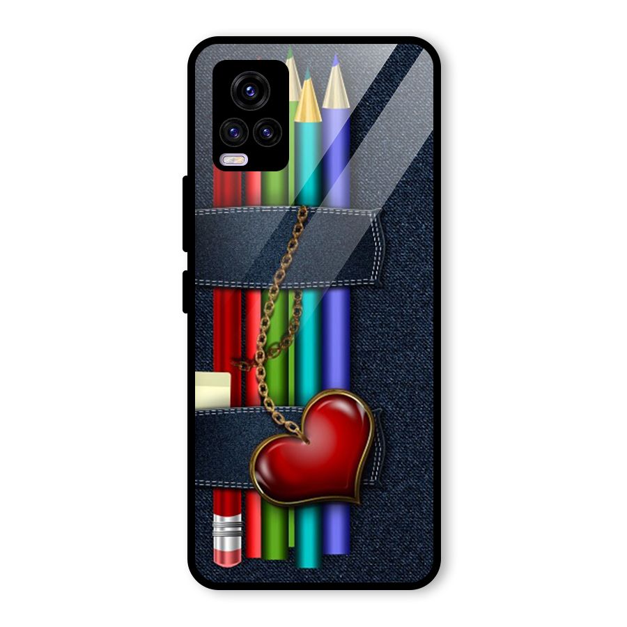 Denim Colorful Pencils Glass Back Case for Vivo V20 2021