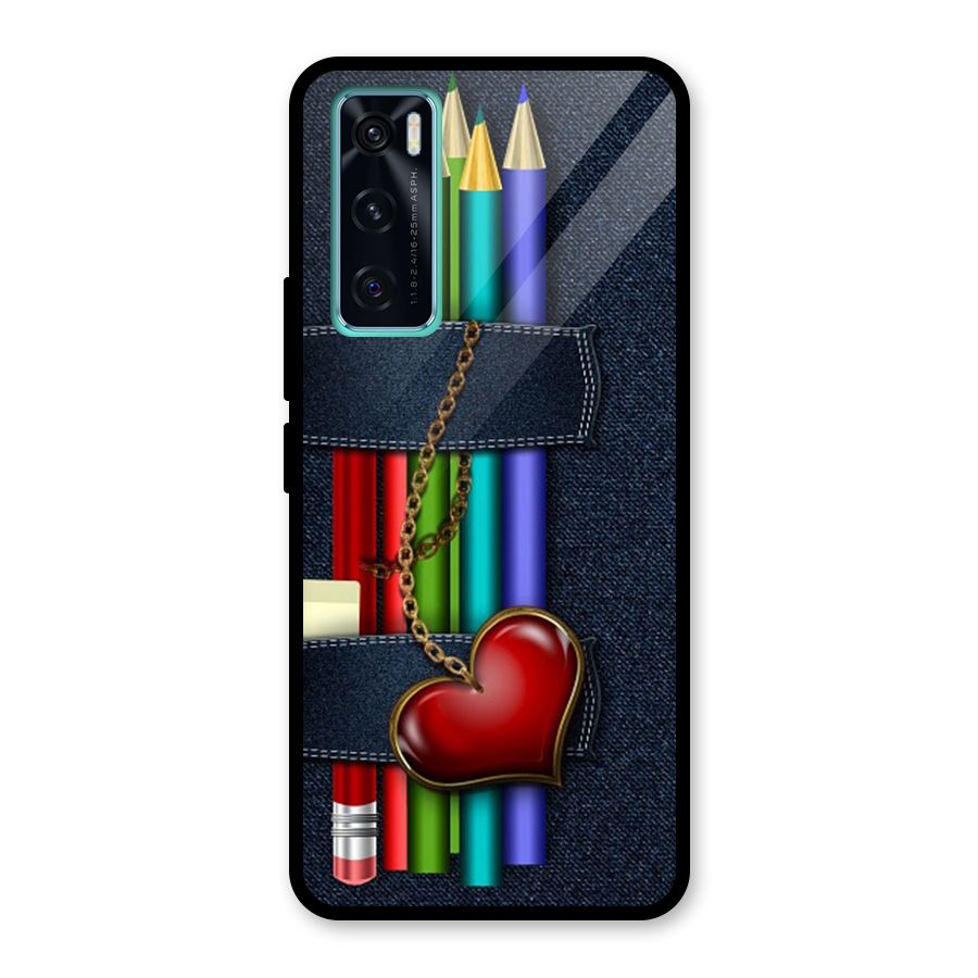 Denim Colorful Pencils Glass Back Case for Vivo V20 SE