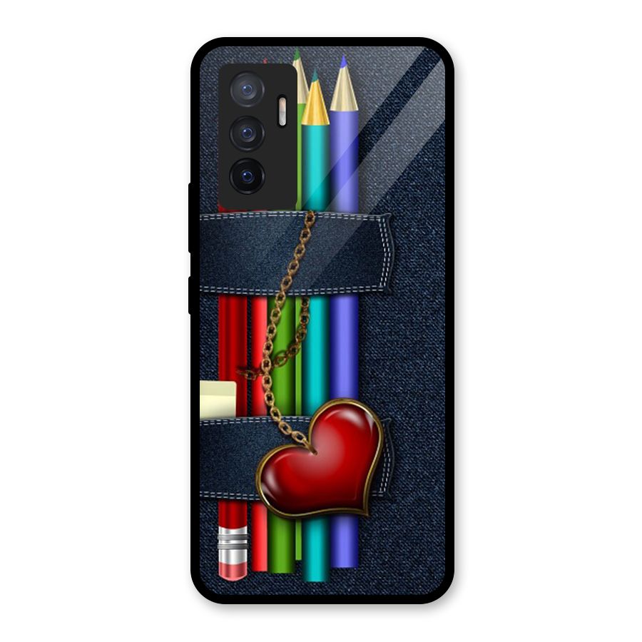 Denim Colorful Pencils Glass Back Case for Vivo V23e