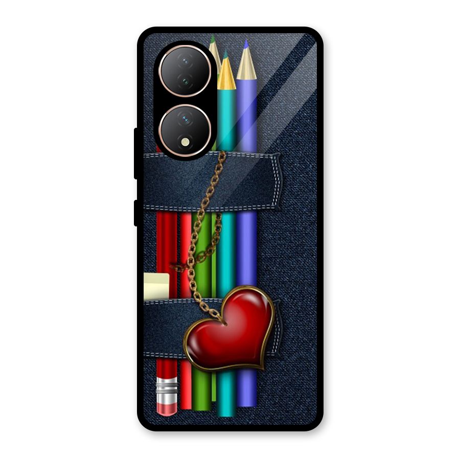 Denim Colorful Pencils Glass Back Case for Vivo Y100A