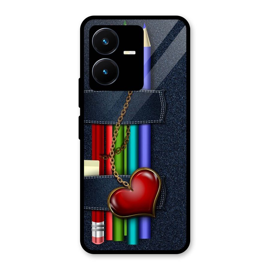 Denim Colorful Pencils Glass Back Case for Vivo Y22s