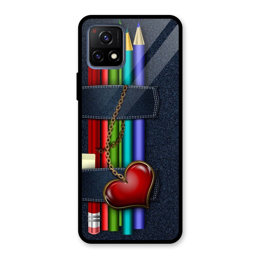 Denim Colorful Pencils Glass Back Case for Vivo Y72 5G