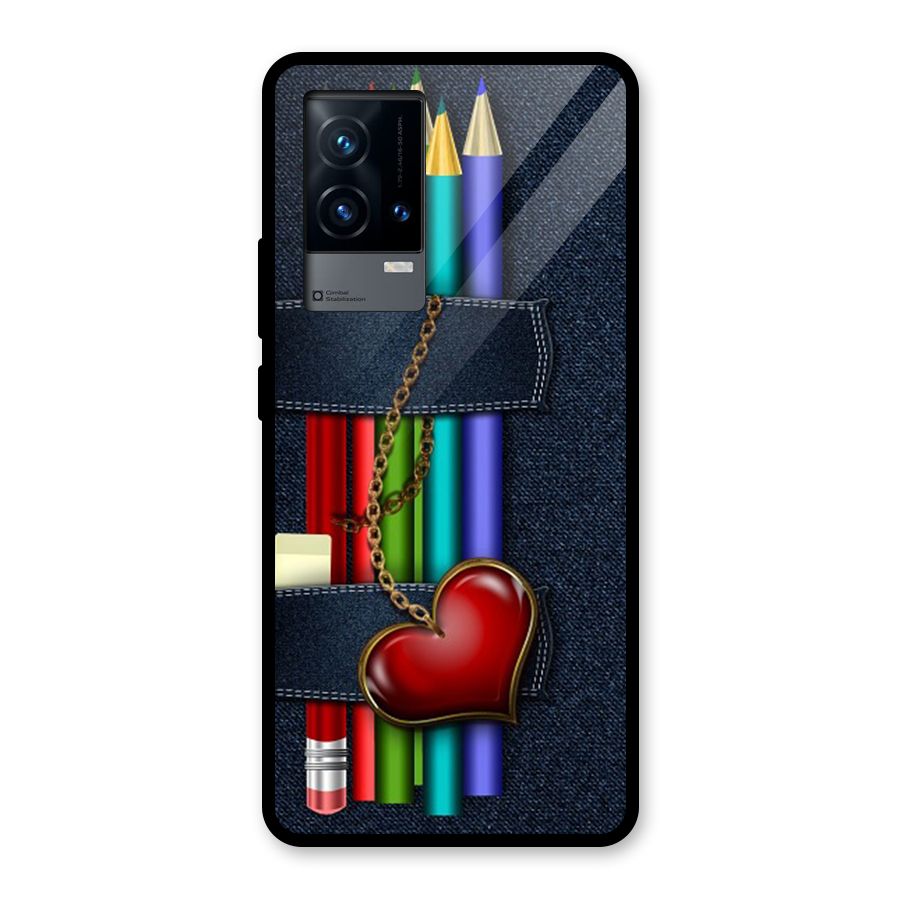 Denim Colorful Pencils Glass Back Case for iQOO 9 5G