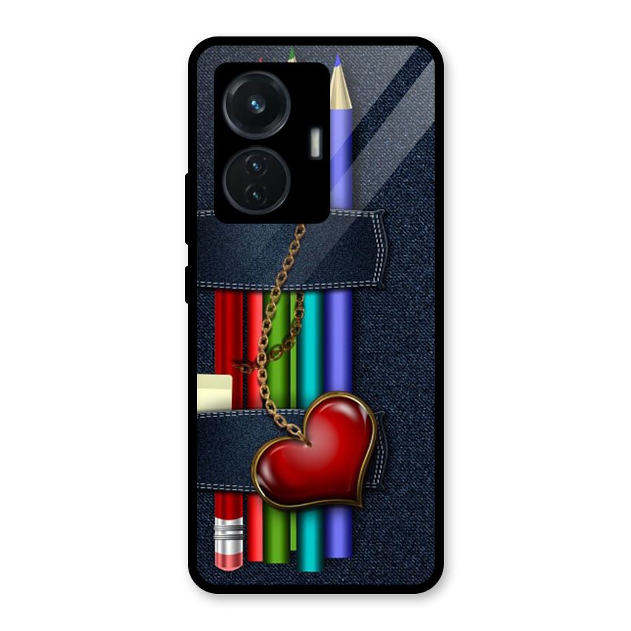 Denim Colorful Pencils Glass Back Case for iQOO Z6 44W
