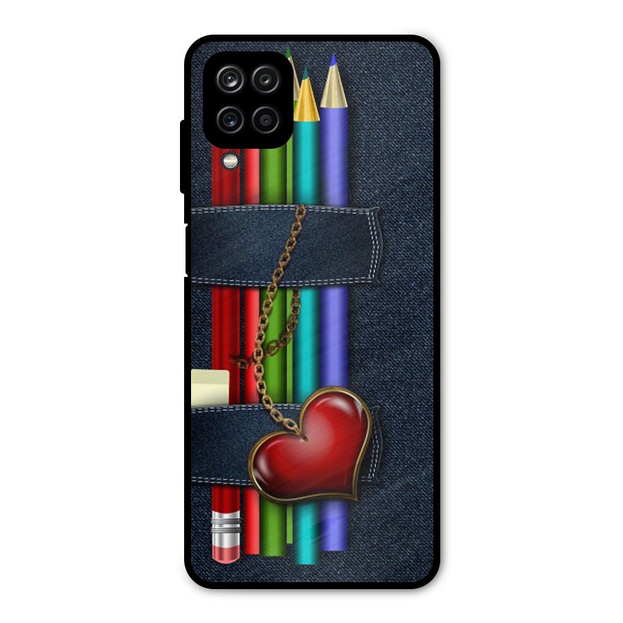 Denim Colorful Pencils Metal Back Case for Galaxy A12