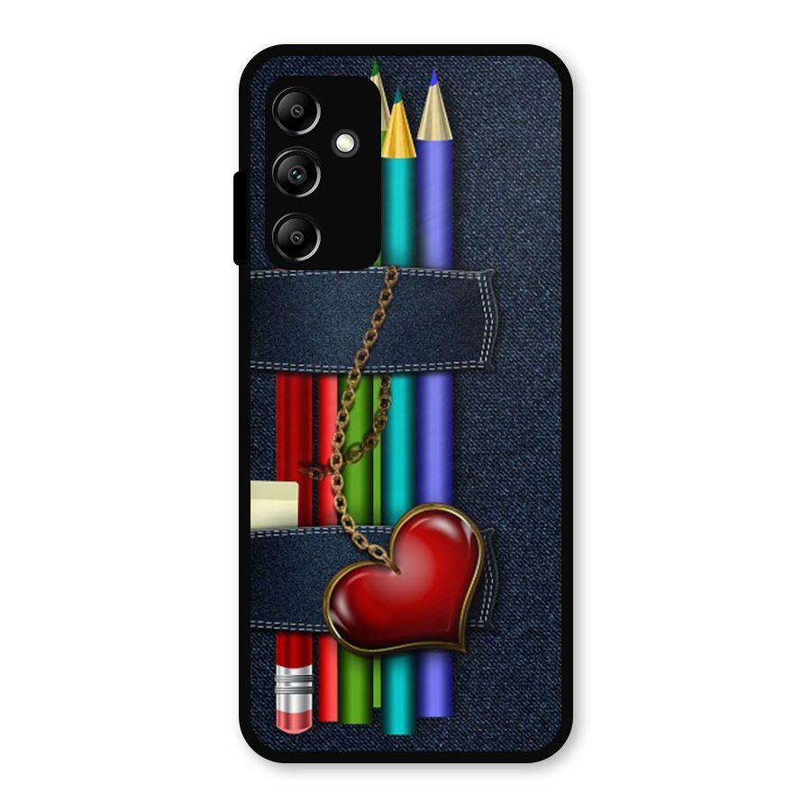 Denim Colorful Pencils Metal Back Case for Galaxy A14 5G