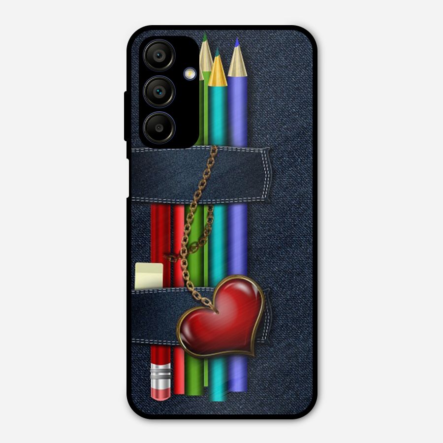 Denim Colorful Pencils Metal Back Case for Galaxy A15 5G