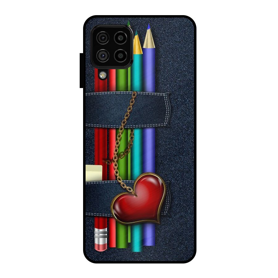 Denim Colorful Pencils Metal Back Case for Galaxy A22 4G