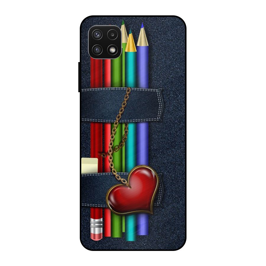 Denim Colorful Pencils Metal Back Case for Galaxy A22 5G
