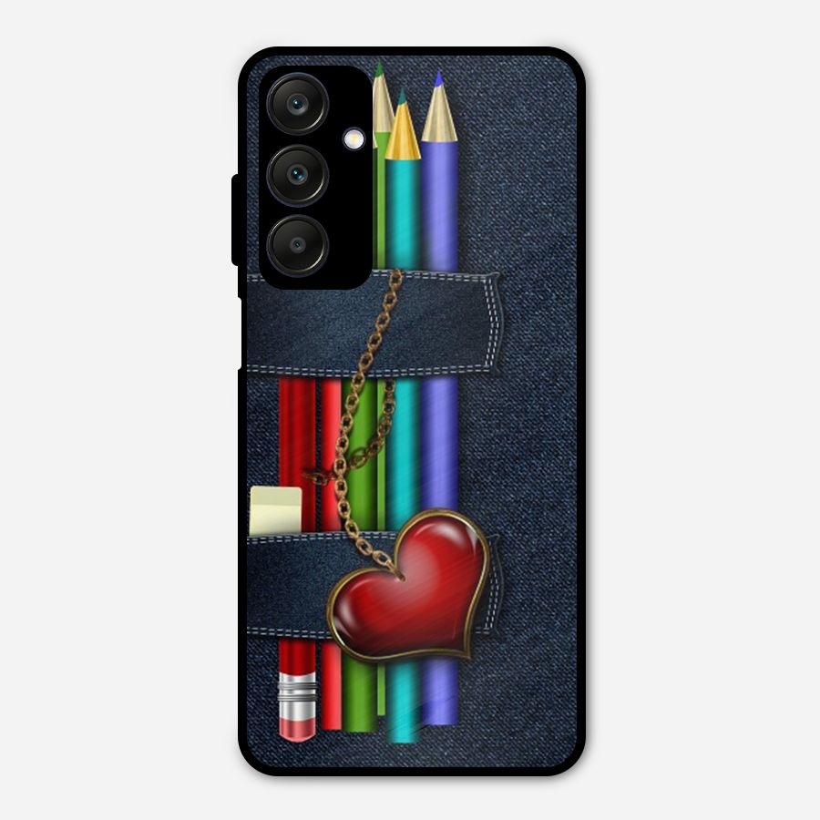 Denim Colorful Pencils Metal Back Case for Galaxy A25 5G