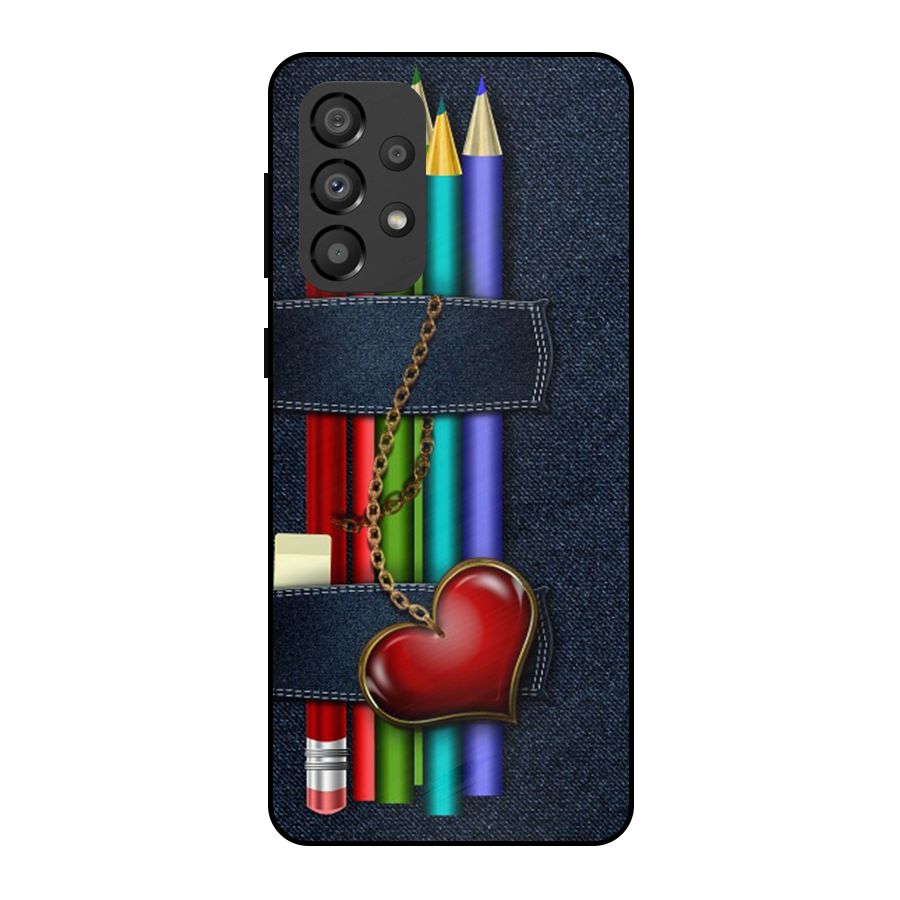 Denim Colorful Pencils Metal Back Case for Galaxy A33 5G