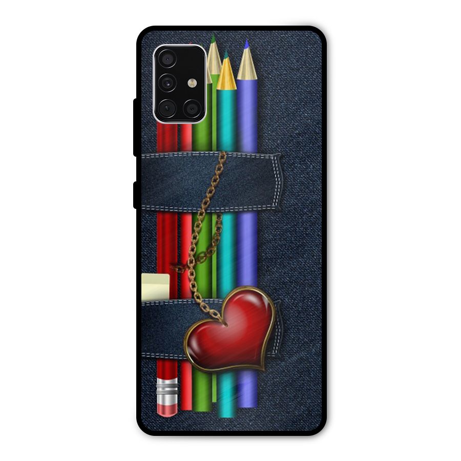 Denim Colorful Pencils Metal Back Case for Galaxy A51