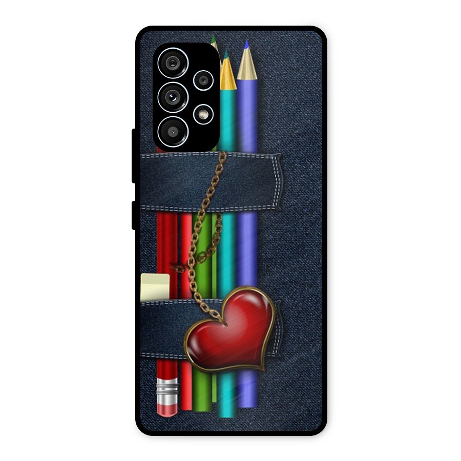 Denim Colorful Pencils Metal Back Case for Galaxy A53 5G
