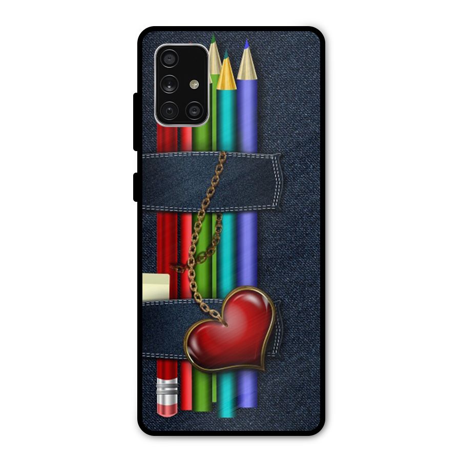 Denim Colorful Pencils Metal Back Case for Galaxy A71