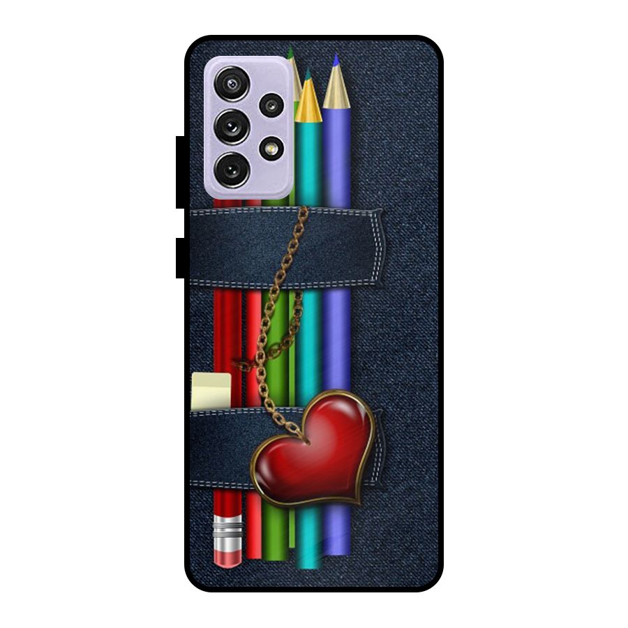 Denim Colorful Pencils Metal Back Case for Galaxy A72