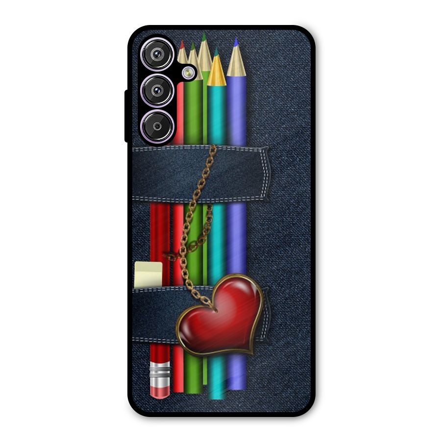 Denim Colorful Pencils Metal Back Case for Galaxy F15