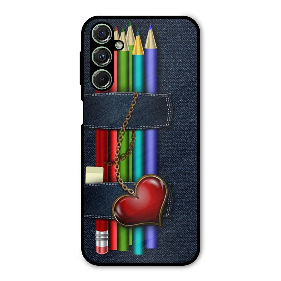 Denim Colorful Pencils Metal Back Case for Galaxy M34
