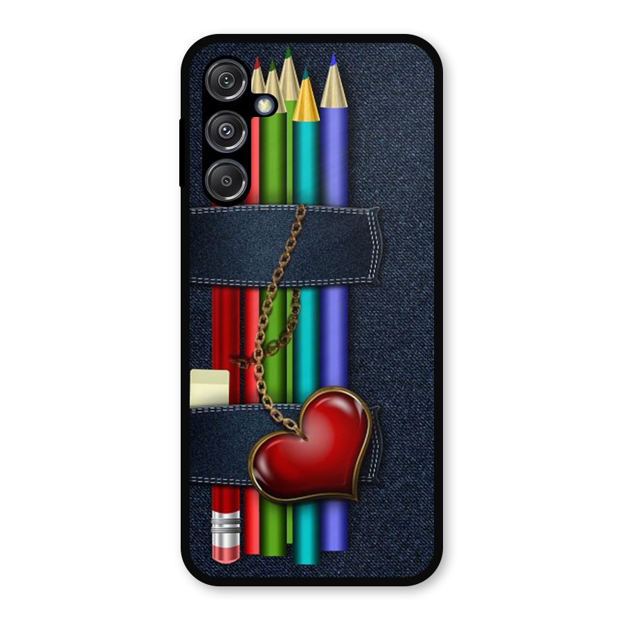 Denim Colorful Pencils Metal Back Case for Galaxy M34 5G