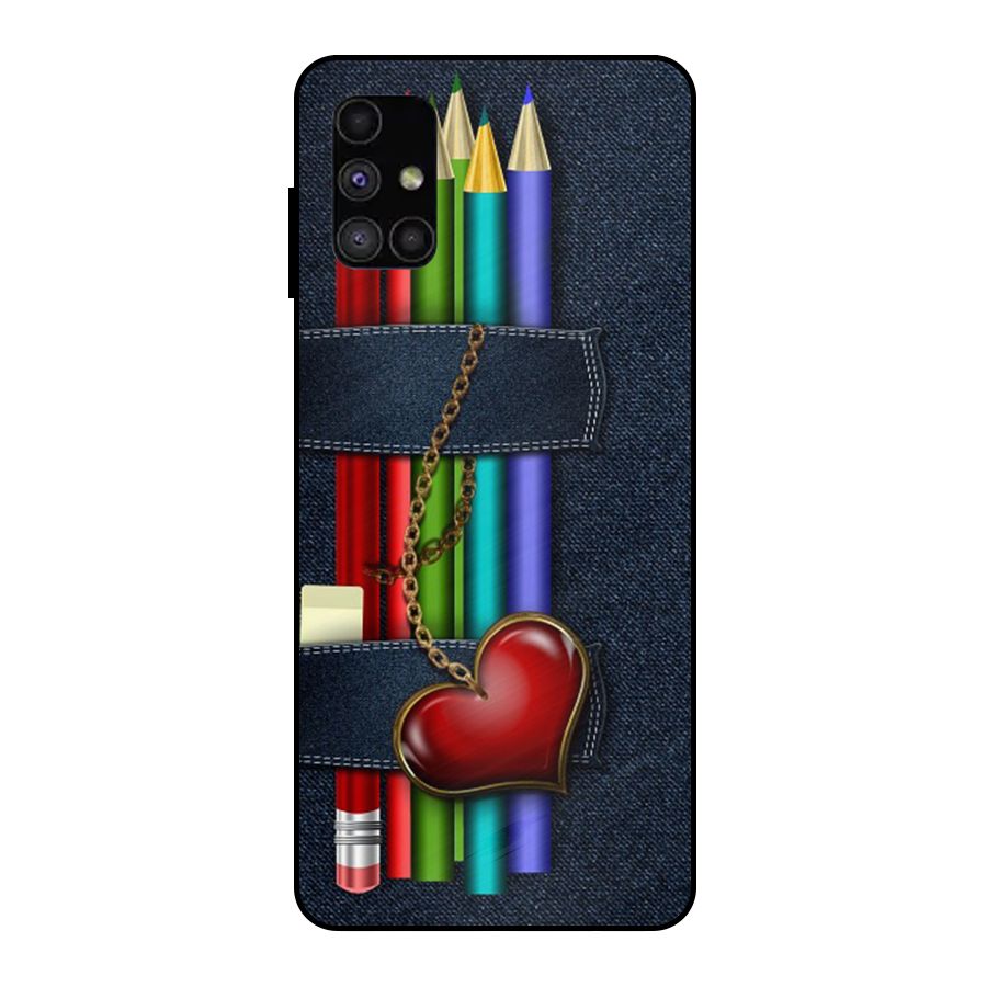 Denim Colorful Pencils Metal Back Case for Galaxy M51