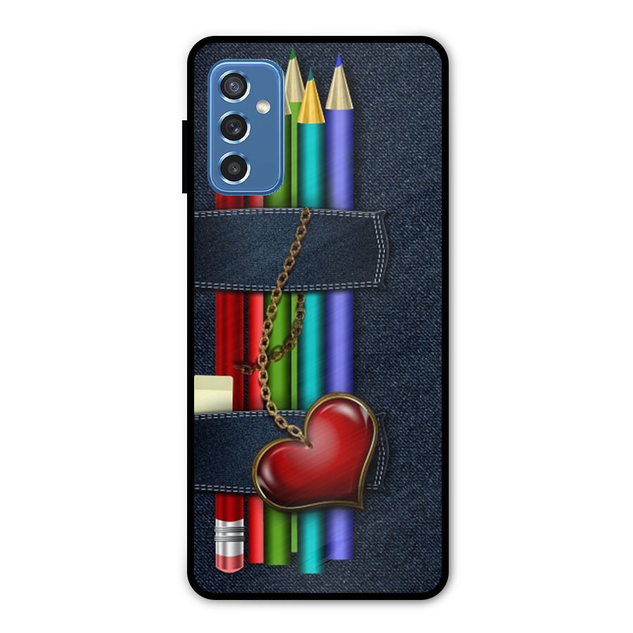 Denim Colorful Pencils Metal Back Case for Galaxy M52 5G