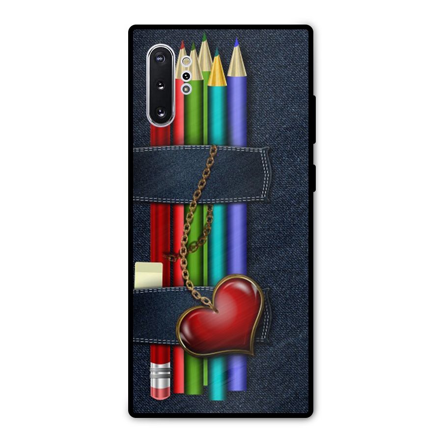 Denim Colorful Pencils Metal Back Case for Galaxy Note 10 Plus