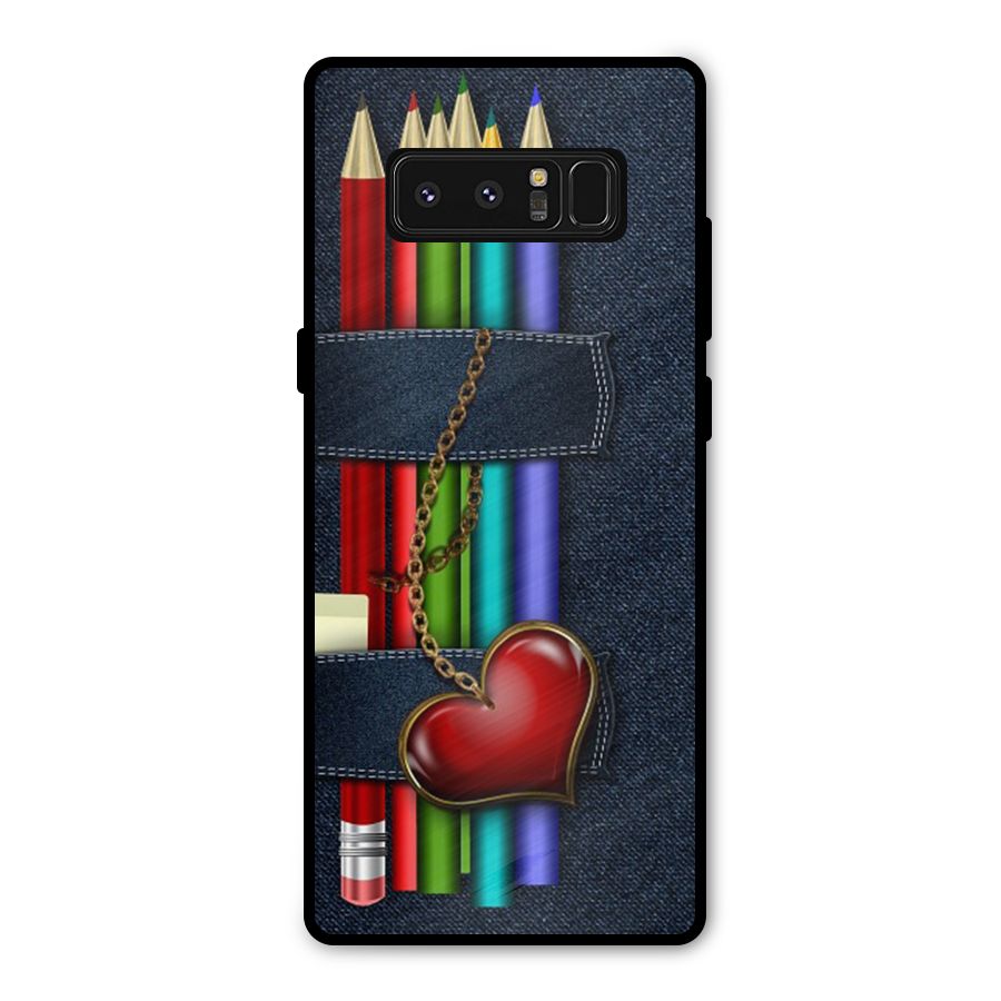 Denim Colorful Pencils Metal Back Case for Galaxy Note 8
