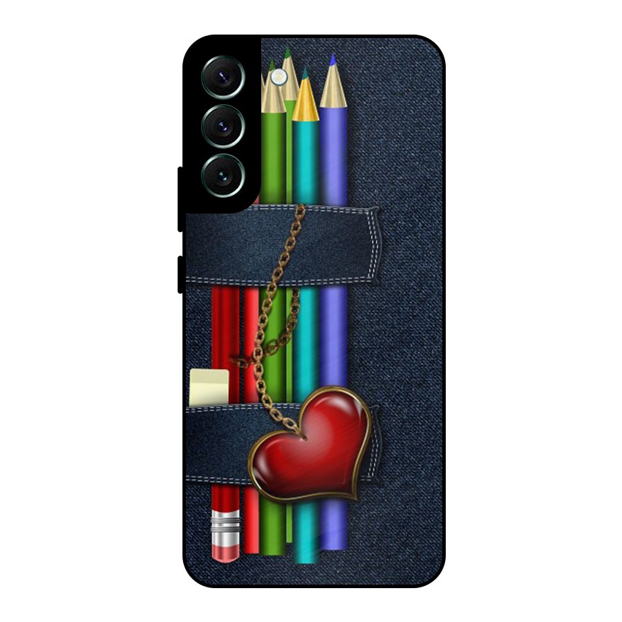Denim Colorful Pencils Metal Back Case for Galaxy S22 Plus 5G