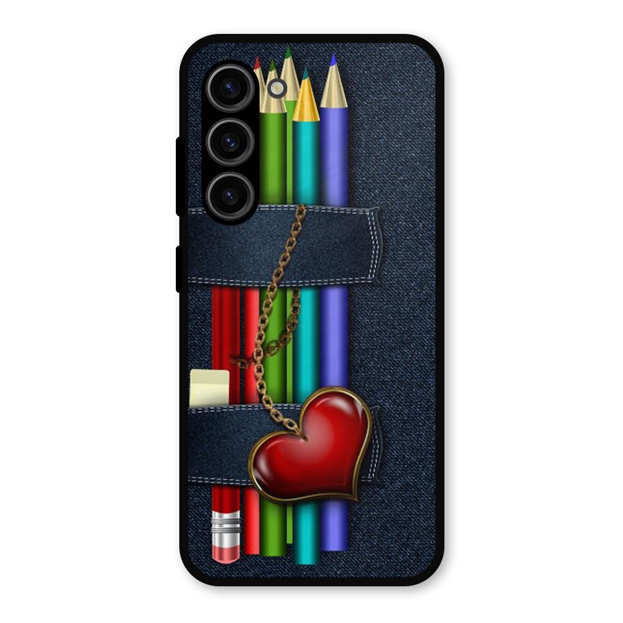 Denim Colorful Pencils Metal Back Case for Galaxy S23