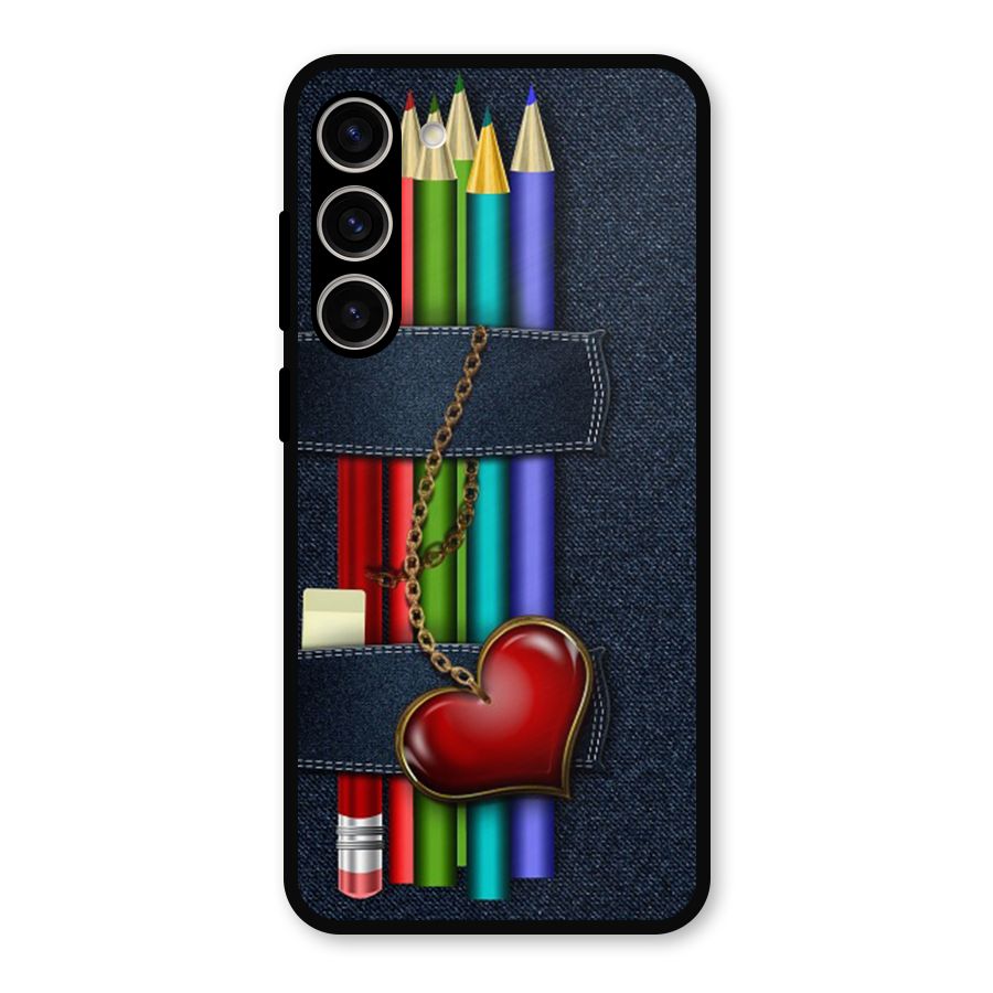 Denim Colorful Pencils Metal Back Case for Galaxy S23 Plus