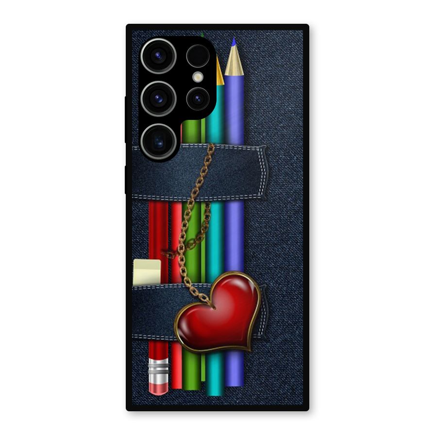 Denim Colorful Pencils Metal Back Case for Galaxy S23 Ultra