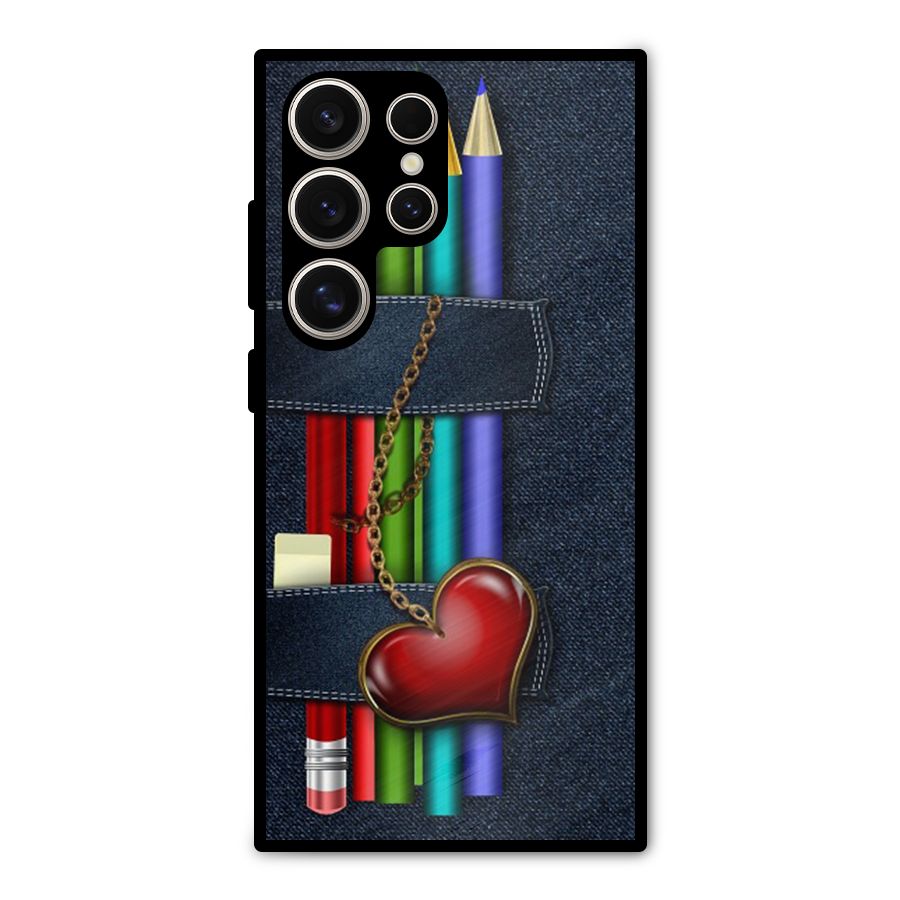 Denim Colorful Pencils Metal Back Case for Galaxy S24 Ultra