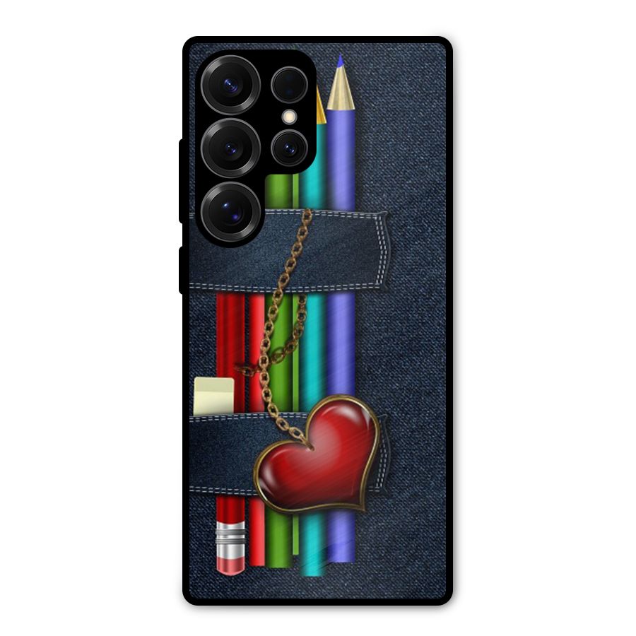 Denim Colorful Pencils Metal Back Case for Galaxy S25 Ultra