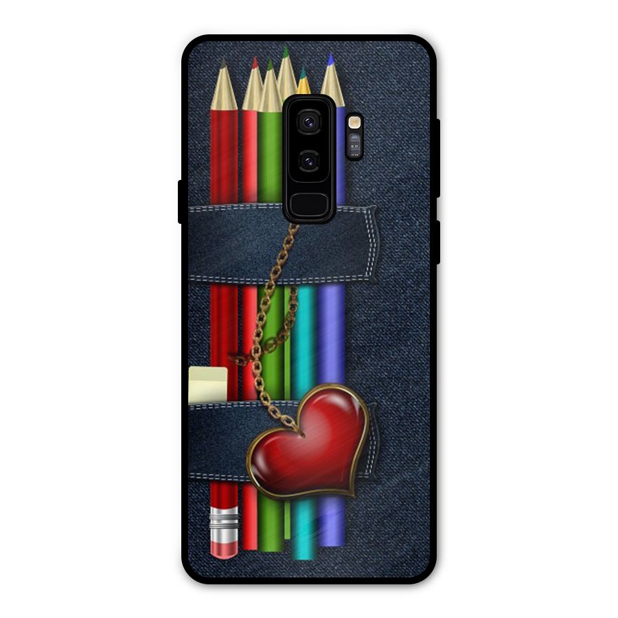Denim Colorful Pencils Metal Back Case for Galaxy S9 Plus