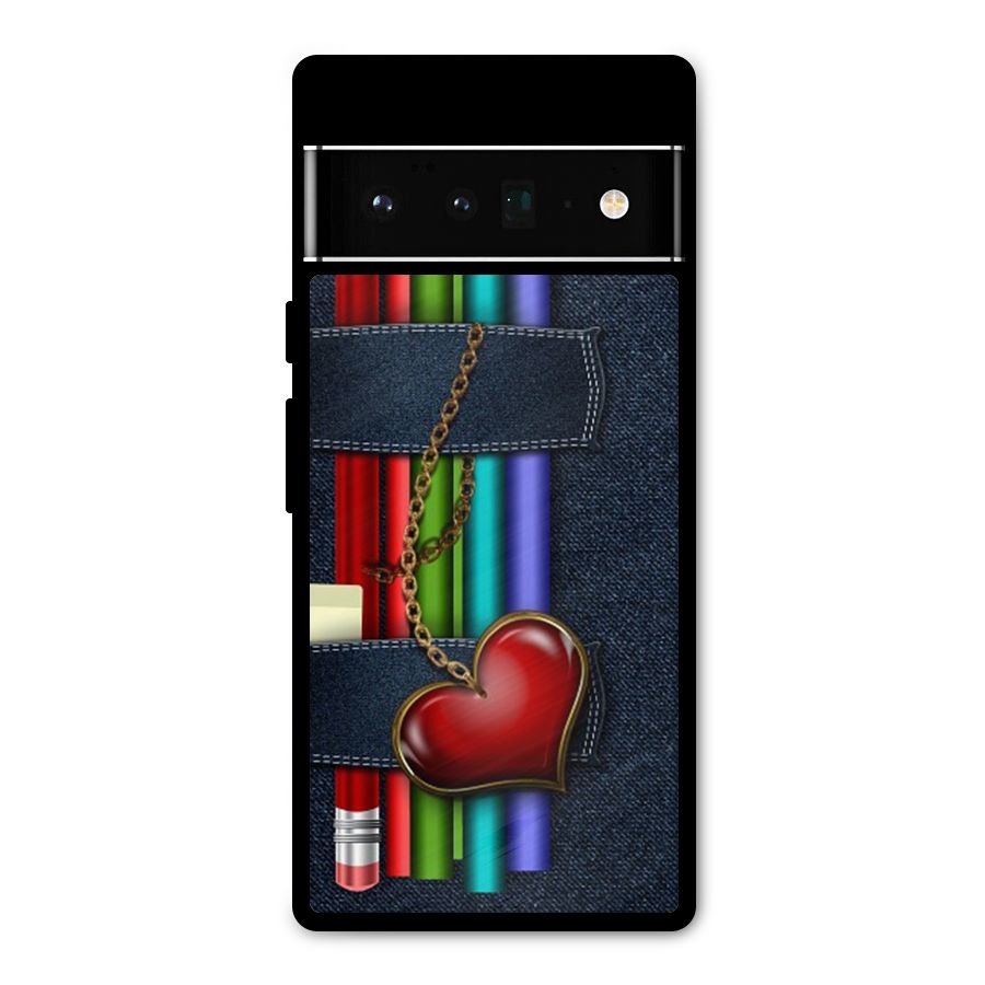 Denim Colorful Pencils Metal Back Case for Google Pixel 6 Pro