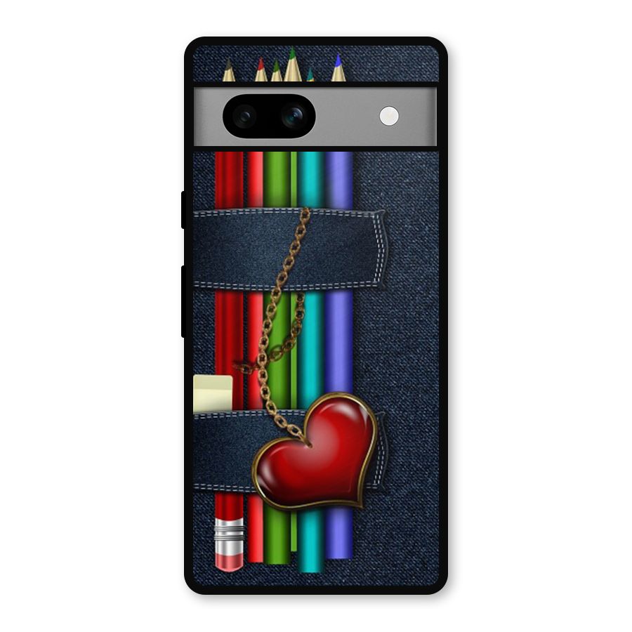 Denim Colorful Pencils Metal Back Case for Google Pixel 7a