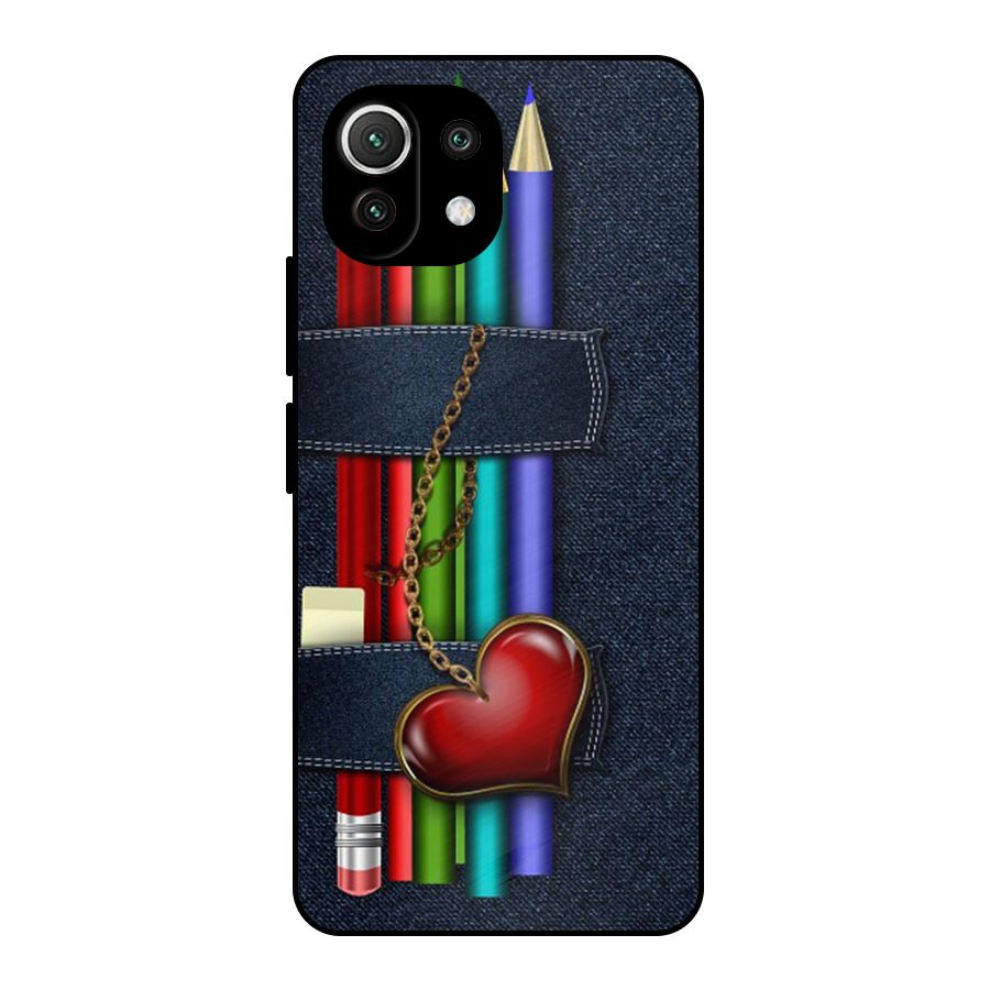 Denim Colorful Pencils Metal Back Case for Mi 11 Lite NE 5G