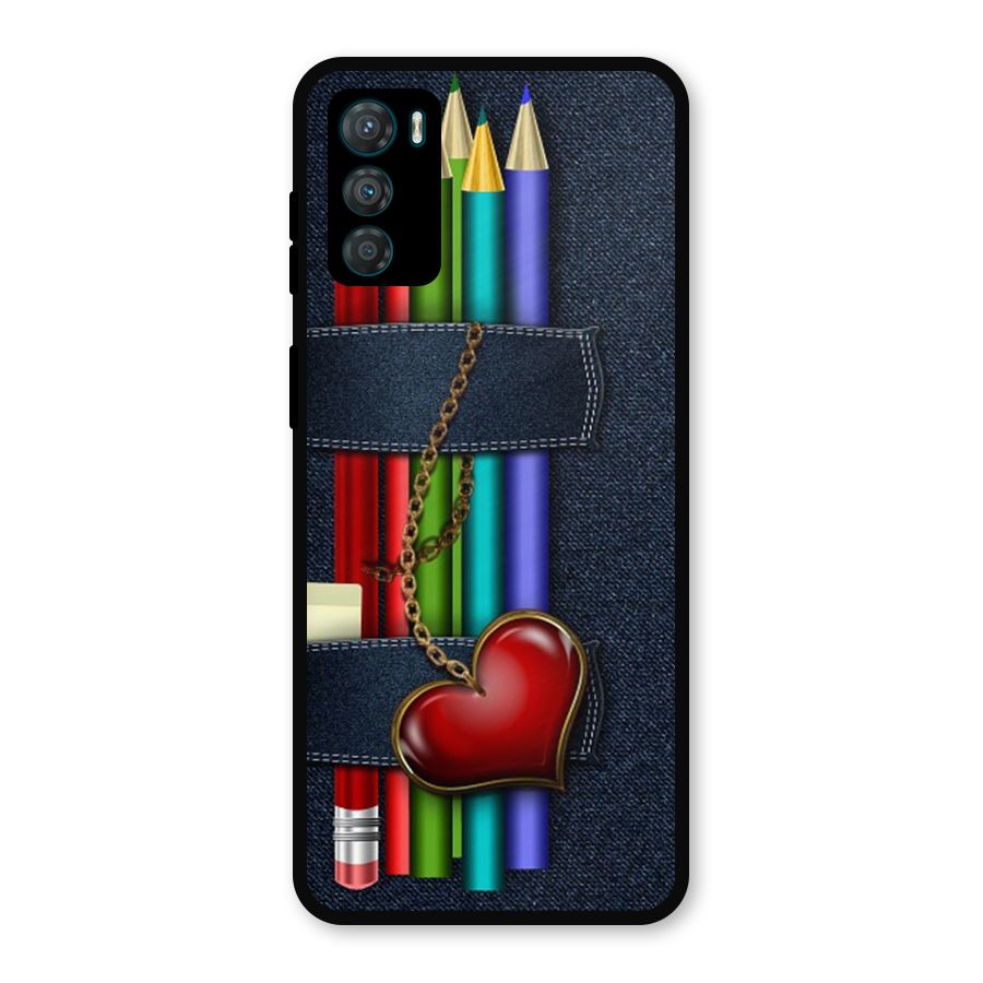 Denim Colorful Pencils Metal Back Case for Moto G42