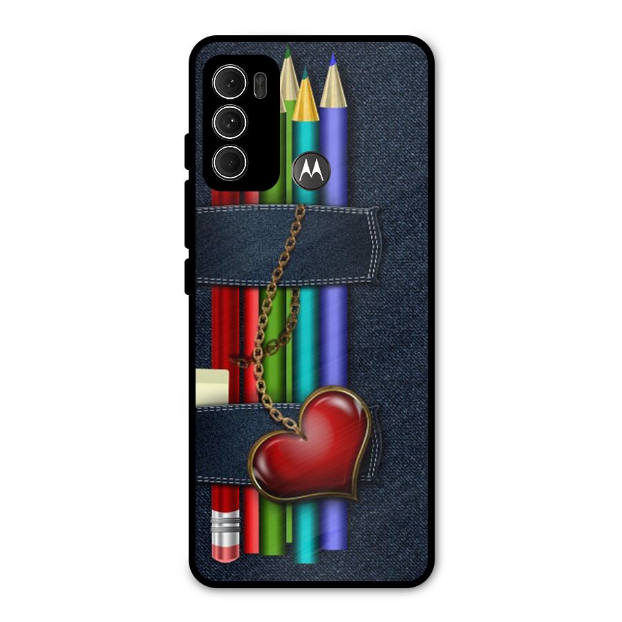 Denim Colorful Pencils Metal Back Case for Moto G60