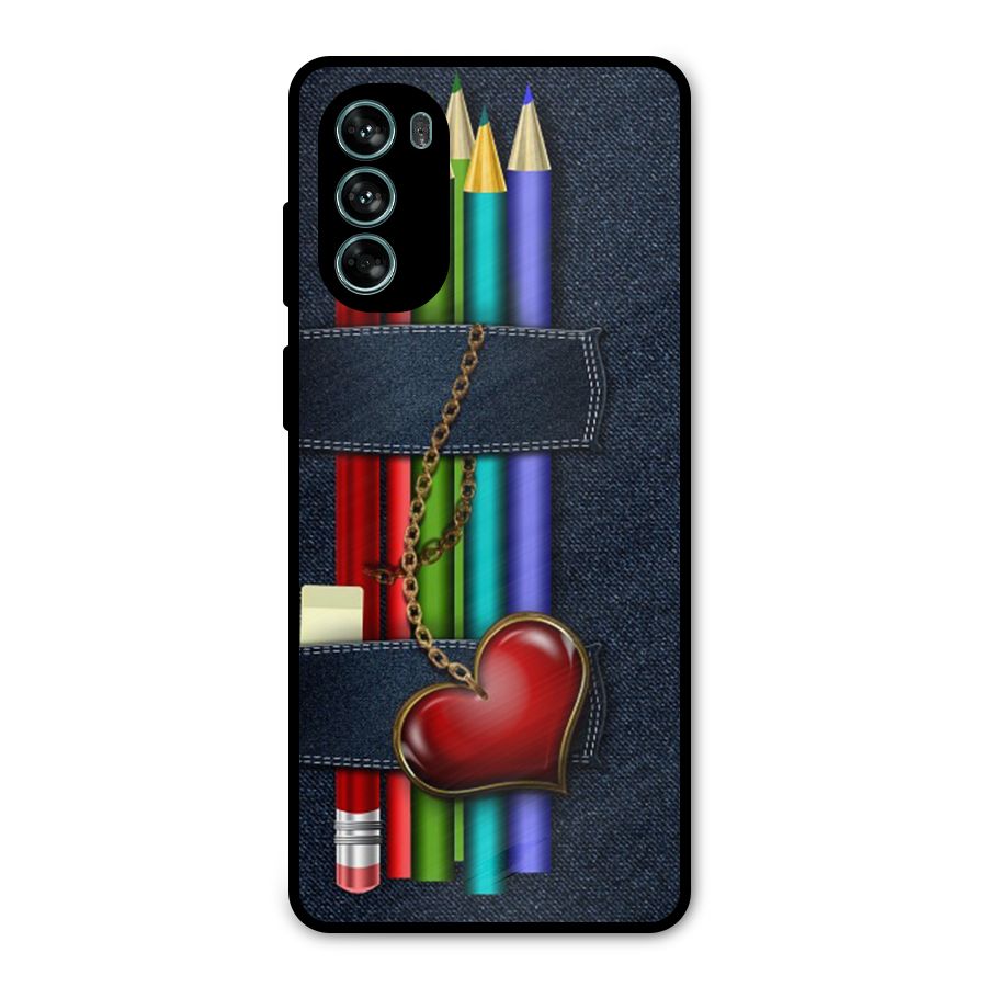 Denim Colorful Pencils Metal Back Case for Moto G62