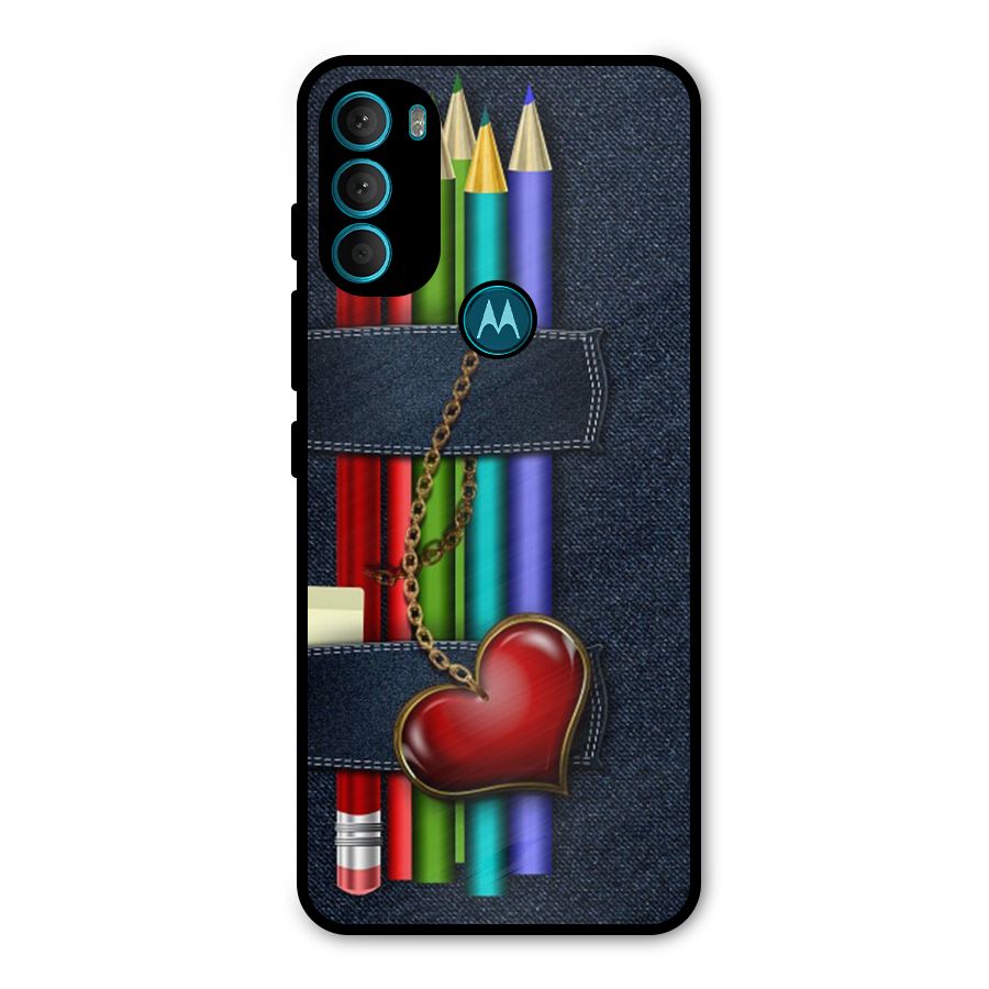 Denim Colorful Pencils Metal Back Case for Moto G71 5G