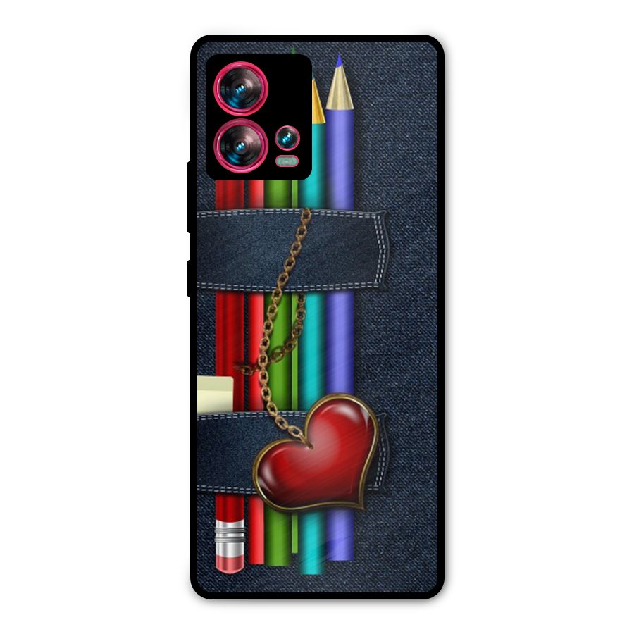 Denim Colorful Pencils Metal Back Case for Motorola Edge 30 Fusion