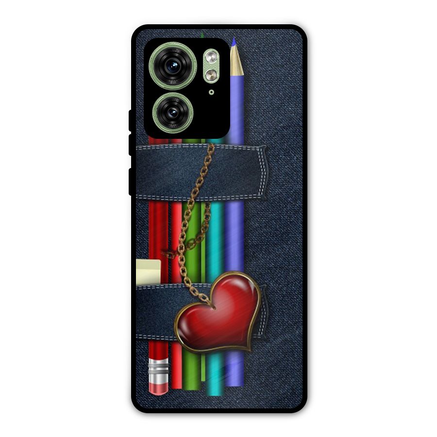 Denim Colorful Pencils Metal Back Case for Motorola Edge 40 5G